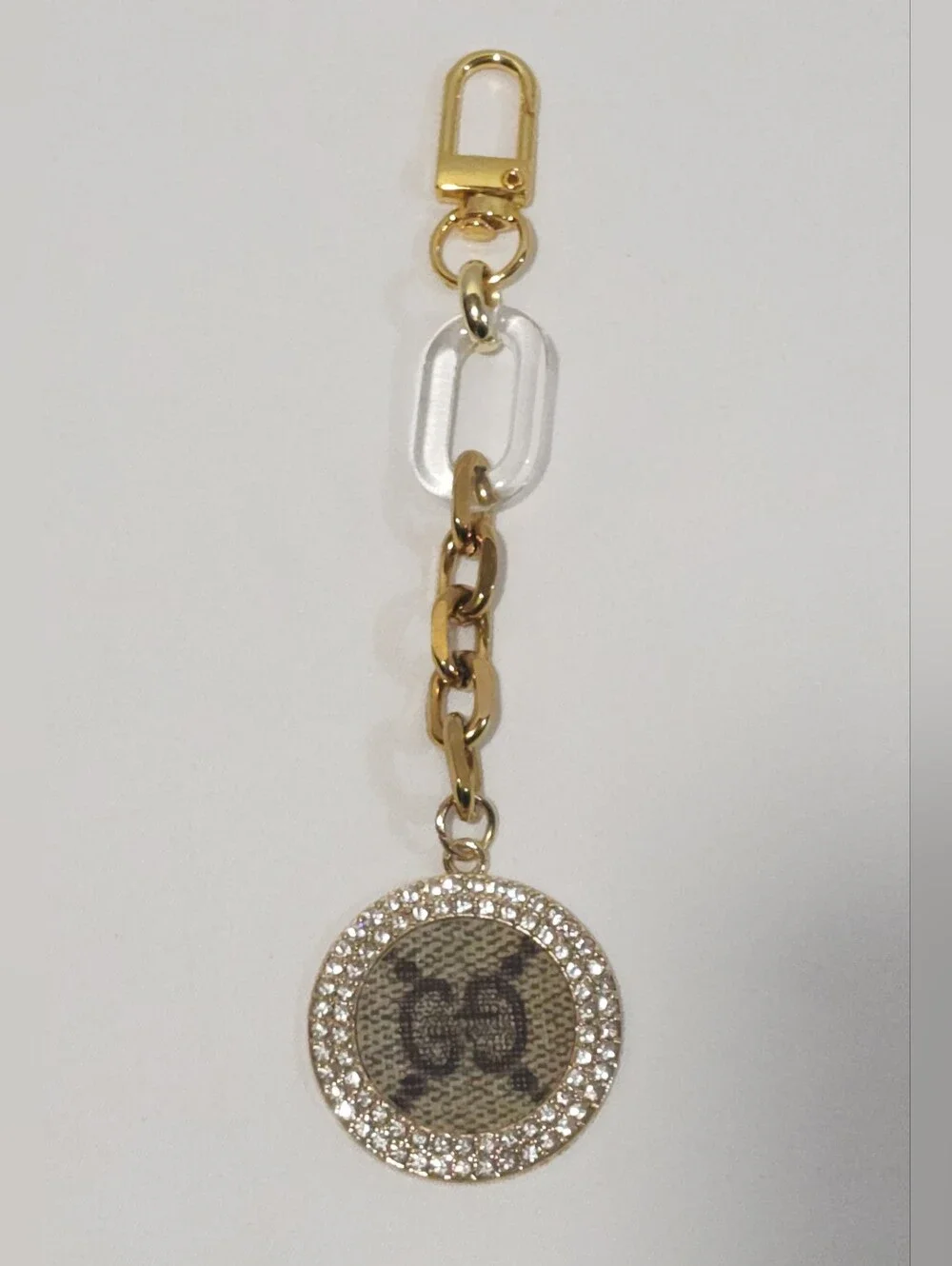 Gucci GG Monogram Canvas Rhinestone Crystal Cabochon Bag Charm / Keychain
